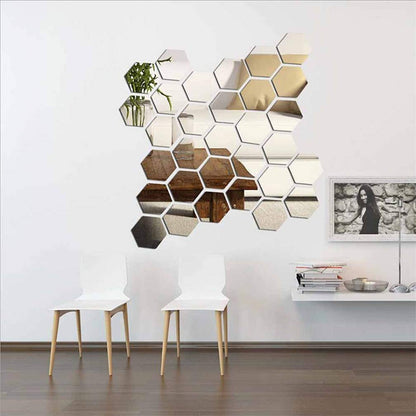 KimDaro 3D Hexagon Acrylic Mirror Wall Decor - Self Adhesive Tiles (15 PCS)