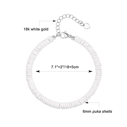 POTESSA Puka Shell Bracelet for Women Summer Natural Seashell Hawaiian Pooka Bracelet Heishi Clam Chips Surfer Jewelry