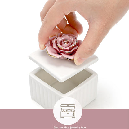 ZOOFOX 3 Pack Vintage Jewelry Box, Small Elegant Embossed Jewelry Holder with Lid and Rose-Shaped Knob, Ceramic Trinket Organizer for Women, Ring, Earrings, Necklace