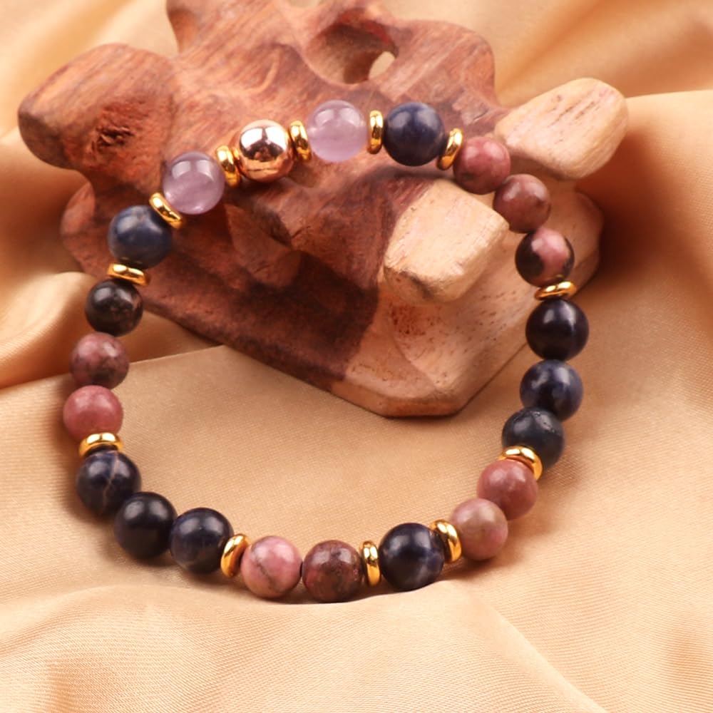 KSQS Healing Stone Bead Bracelet for Women, Natural Gemstones Balance Protection Bracelet, Spiritual Crystal Beads Bracelet Anxiety Relief with Meaning Card(#51)