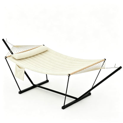 Garvee Double Hammock with Stand for Outdoor, Heavy Duty Portable 2 Person Hammock with Adjustable Steel Stand for Patio, Garden, Beach, Backyard