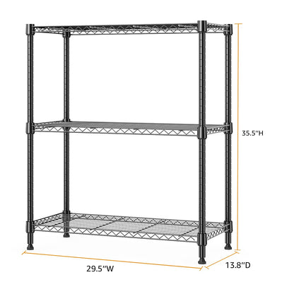 M MZG 750 lbs 3 Tier Storage Rack Metal Wire Shelving Unit, Storage Standing Shelf Organizer for Laundry Bathroom Kitchen Pantry Closet Garage Basement Utility Room, Black 13.8" D x 29.5" W x 35.5" H