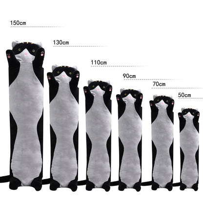 shangman Lovely Plush Cat Doll Cute Cartoon Soft Stuffed Kitten Pillow Long Throw Sleeping Pillow Doll Toy Valentines Day Gift for Kids Girlfriend (Black, 130cm/51.1in)