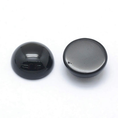 Fashewelry 50Pcs Natural Black Agate Cabochon Stone Half Round Beads 12mm Flat Back Gemstone Chakra Healing Crystal Dome Cover Cabs for Jewelry Making