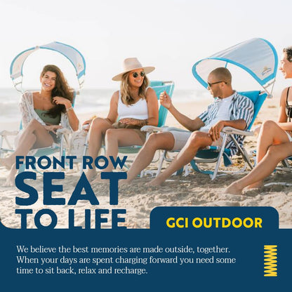 GCI Outdoor Sunshade Backpack Beach Chair | Reclining Folding Canopy Chair with Durable Armrests, Drink Holder & Carry Straps, Perfect for Beach Trips & Picnics — Saybrook Blue