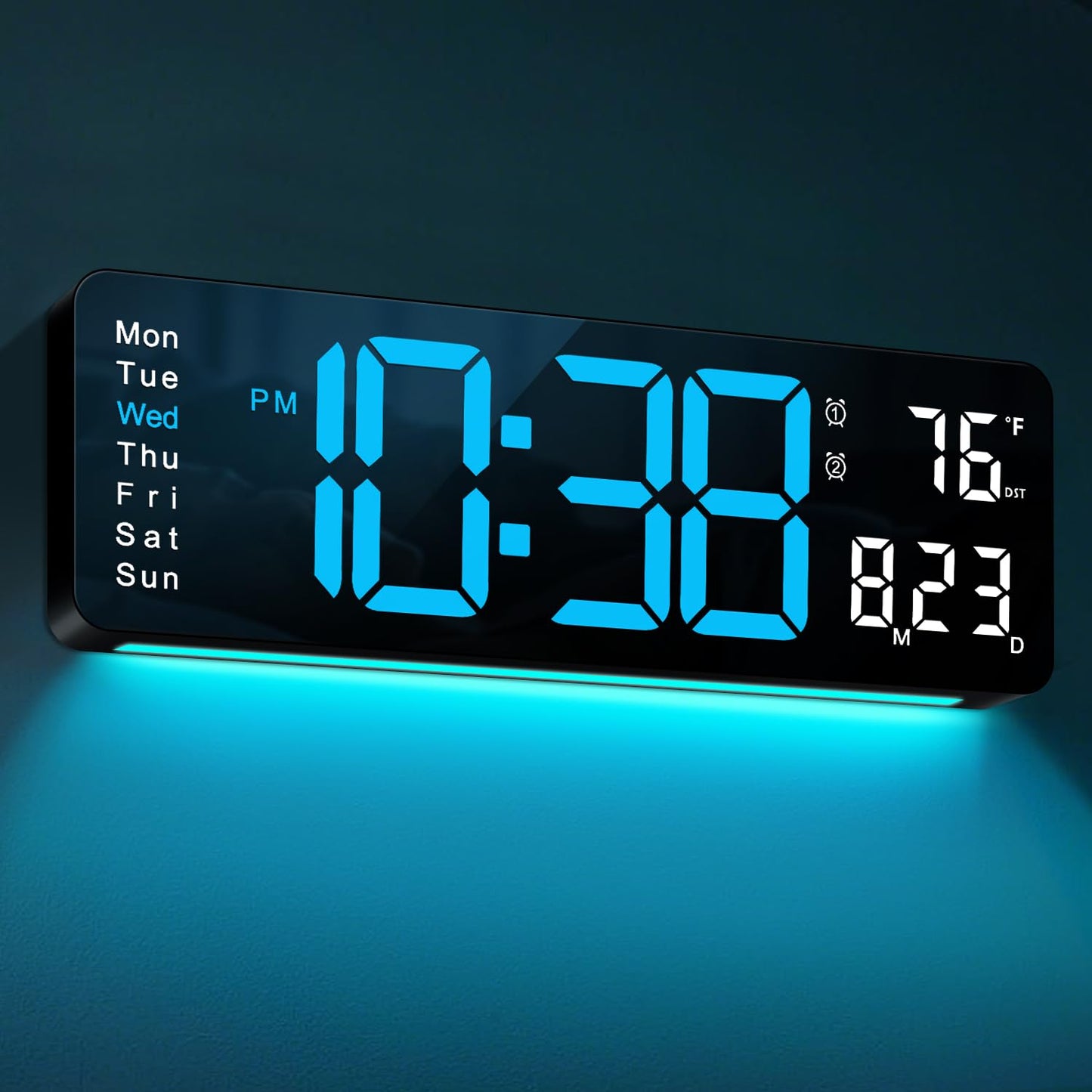 MASHI Digital Wall Clock, 16" Large Display Digital Clock with Remote Control, Auto-Dimming Wall Clock with Night Light, DST, Date Week,Temp for Living Room, Bedroom, Decor, for Elderly