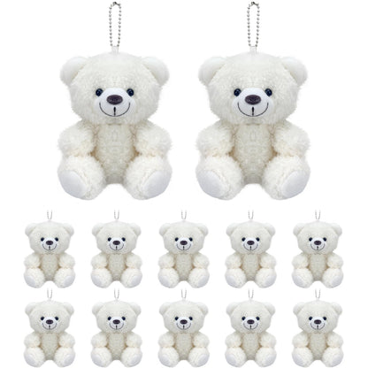 YJUBAOA 12 Pieces Mini Plush Teddy Bear Bulk,4 inch Small Stuffed Animal Toy, Soft Little Plush Bears for DIY Keychain Baby Shower Party Favors Keychain Bag Charm Supplies (White)