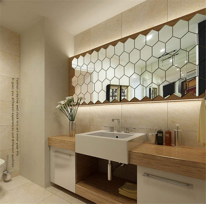 KimDaro 3D Hexagon Acrylic Mirror Wall Decor - Self Adhesive Tiles (15 PCS)