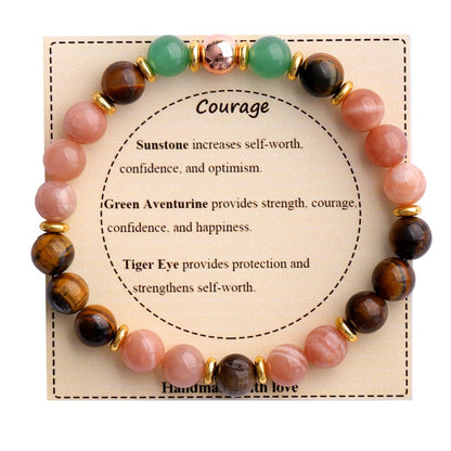 KSQS Healing Stone Bead Bracelet for Women, Natural Gemstones Balance Protection Bracelet, Spiritual Crystal Beads Bracelet Anxiety Relief with Meaning Card(#34)