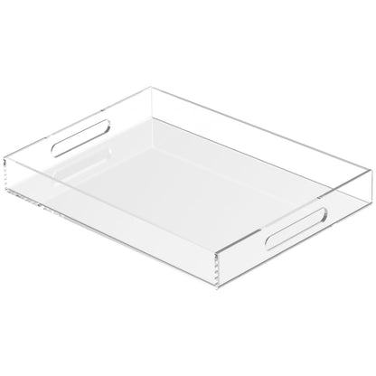 Acrylic Tray 16x12 with Cut Handles - Spill Proof Decorative Tray is an Ideal Countertop Organizer for Living Rooms, Ottoman Coffee Tables, Offices, Kitchens & Serving Guests
