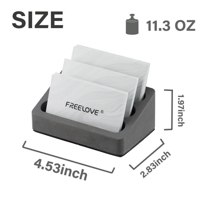 FREELOVE Desktop Card Holder, Concrete, Handmade, 3 Stair 3 Slots, Fits 30-50 Business Cards, Stone Weighted, Smooth Finish, Eva Base, Office Desk Organizer (Dark Grey, Small)