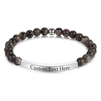 INBLUE Personalized Beaded Bracelets for Women with Engraved Name Natural Stone Stretch Inspirational Bracelet Personalized Jewelry Gift for Mom Wife Friends - Style 05