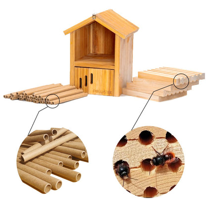 Mason Bee House -Wax Coated Mason House for The Garden, Natural Handmade Wooden Waterproof Mason Home, Attracts Peaceful Bee Pollinators,Native Mason Bee Habitat
