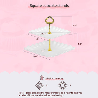 Pack of 10 NWK Cake Stand Set, with 3 x Two-Tier and 3 x Three-Tier Cupcake Stands, 4 x Appetizer Trays, 1 x Tablecloth for Birthday Bridal Baby Shower Party (Gold)