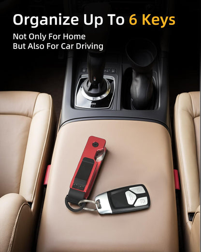 KIEIYI Carbon Fiber Keychain Organizer, Key Ring Holder for 2-6 Keys, Car Key Accessories (Aluminum Alloy Red)