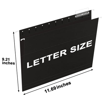 HERKKA Hanging File Folders, 60 Pack Reinforced Letter Size Hanging Folders, Designed for Bulky Files, Filing Cabinet, 1/5-Cut Adjustable Tabs (Black)