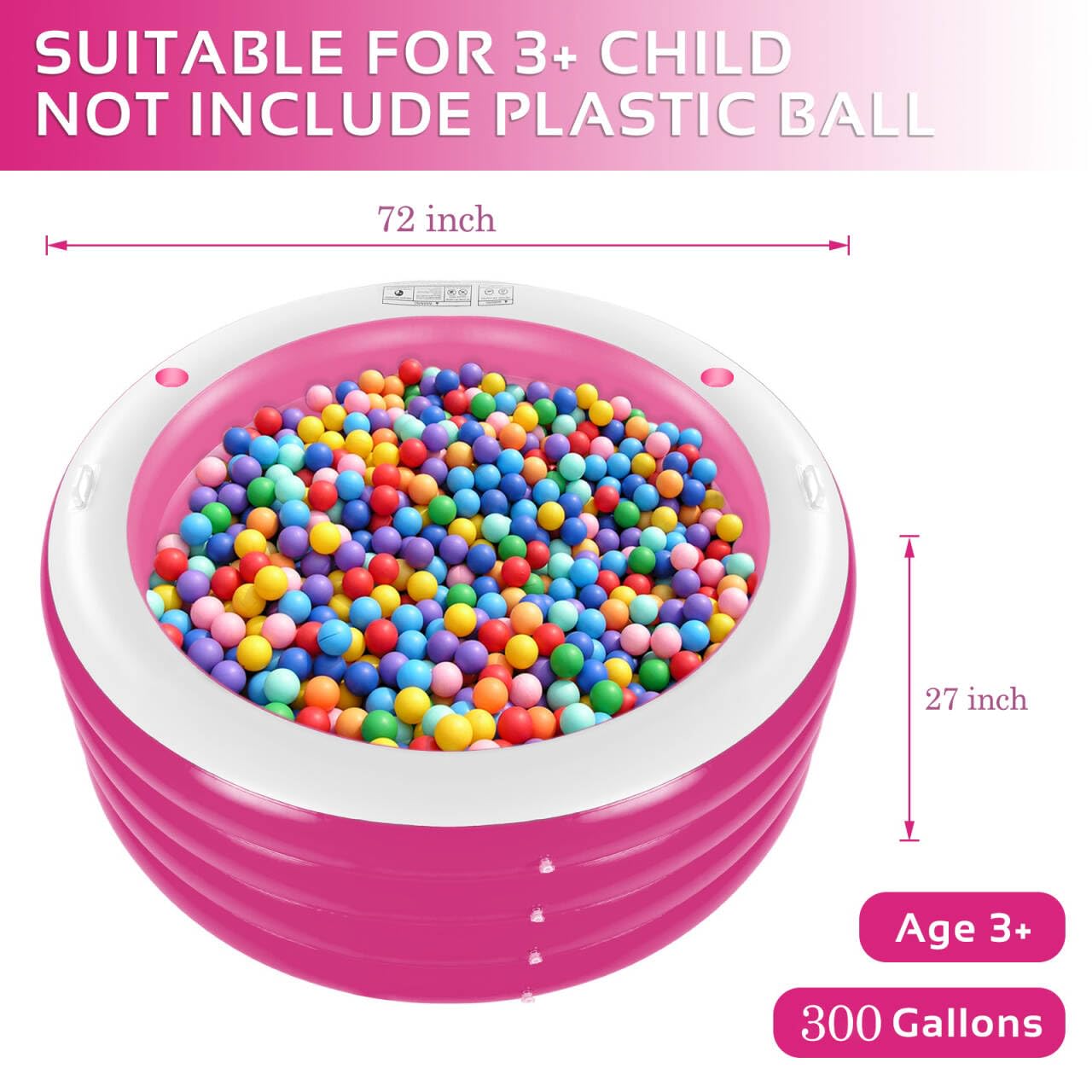 Inflatable Pool with Seating,Four-Tier 72” x 27”Inflatable Swimming Pool with Drink Holder Handles, Summer Family Water Park,Backyard Family Pool, Garden (Pink)