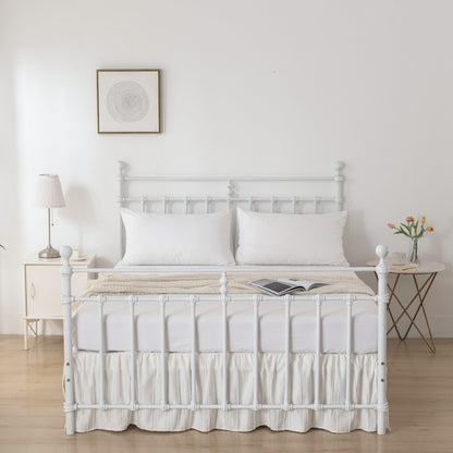Bed Skirt Queen Size Ruffled Bed Skirts with Split Corners, 14 Inch Drop Dust Ruffle Bed Skirt with Platform, Tufted Boho Bed Skirting Queen Size, Striped, Ivory, 14" Queen