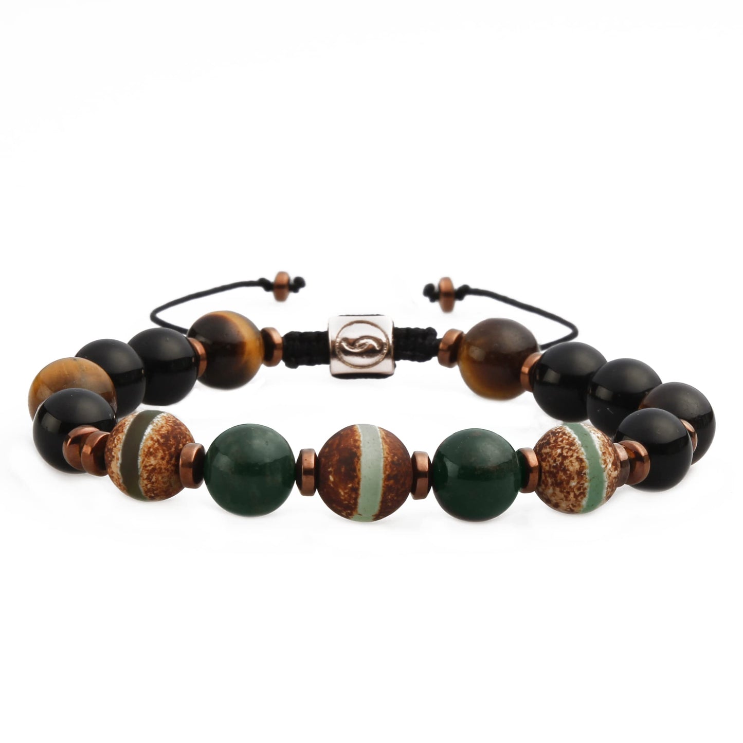 Semita Beaded Crystal Bracelet for Strength with Tigers Eye, Onyx, Bloodstone and Tibetan Agate Beads