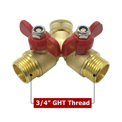 Hooshing Brass Garden Hose Splitter 3/4" GHT Hose Y Splitter 2 Valves Water Hose Faucet Adapters with Washers