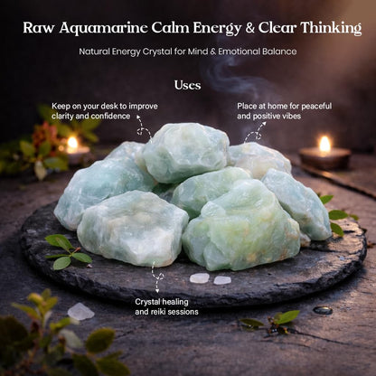 Crocon 1LB Aquamarine Rough Bulk Natural Stone Raw Stone Tumbling Cabbing Polishing Mining Chakra Balancing Reiki and Crystal Healing Good Luck Home Office Decor