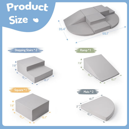 Rinnebbit 6-Piece Foam Climbing Blocks for Toddlers, Baby Climb and Crawl Soft Foam Play Set, Machine Washable Cover, Indoor Activity Play Structures, Climbing Toys for Toddlers 1-3 (Gray)