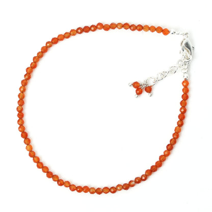 Gempires Handmade Carnelian Gemstone Beaded Bracelet for Women | 2.4–2.5 mm Faceted Natural Stone | Adjustable 7+1 Inch Silver Plated Chain | Dainty Minimalist Stacking Jewelry | Orange Stone Gift