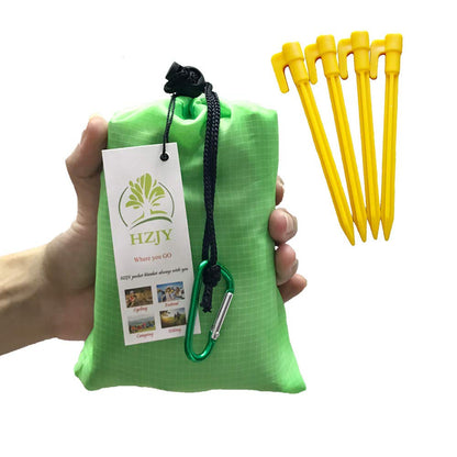 HZJOYUE Pocket Blanket 71"x55", Lightweight Compact Sandproof Waterproof Outdoor Blanket for Beach, Hiking, Camping, Travel, Festivals, Picnic with Pockets, Loops, Stakes, Carabiner