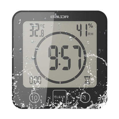 SS SUNSBELL Digital Bathroom Shower Wall Clock Timer, Shower Clock Waterproof with Big LCD Display, Touch Screen Timer with Suction, Large Countdown Visual Hanging Wall Clock (Black)