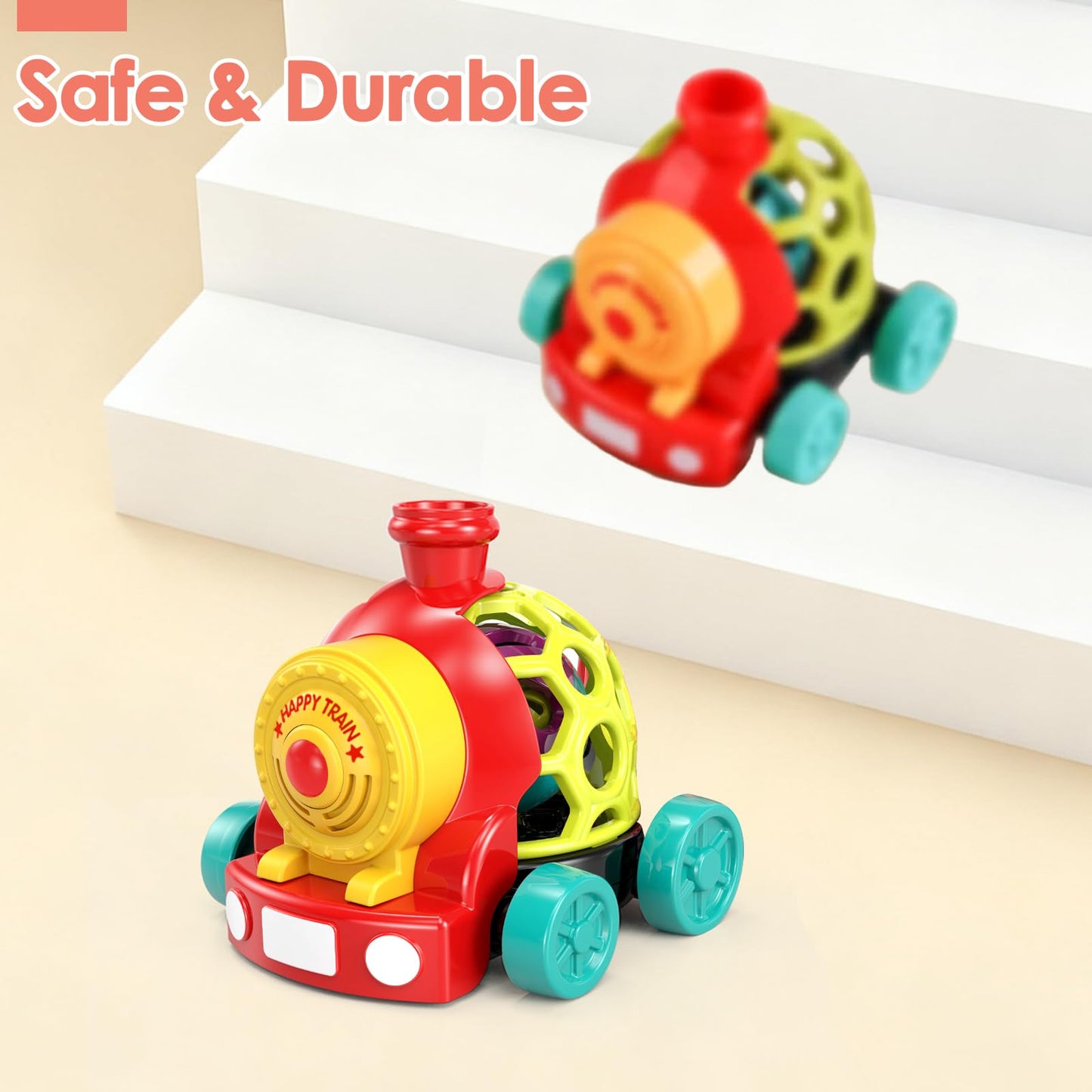 WEEJOYGAM Train Baby Toys 6-12 Months, Infant Soft Cars for Toddlers 1-3 Boy Easter Basket Stuffers Birthday Gift 6 7 8 9 10 Month 1 Year Old Boy Cause Effect Montessori Musical Push Truck Ball Rattle