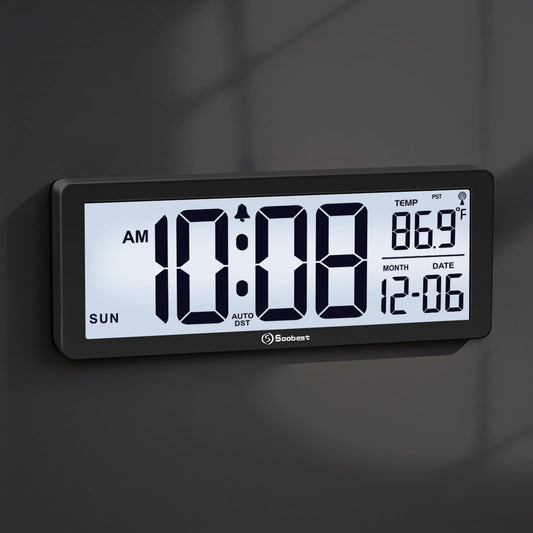 Soobest 8.5" Atomic Digital Wall Clock, Never Needs Setting, Auto Time Sync, Accurate & Easy to Use Clock with Backlight, Battery Operated, Temperature, Date, Auto DST, 4 Time Zones