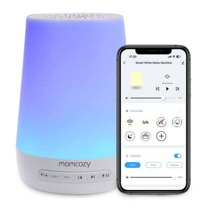 Baby Sound Machine, Momcozy White Noise Machine for Baby Sleeping with Night Light, Toddler Sleep Trainer 34 Soothing Sleep Sounds, Timer, App Remote Control, Personal Sleep Routine Alarm Clock(Blue)
