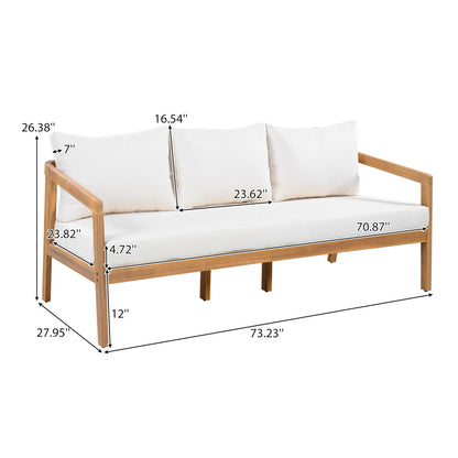 Christopher Knight Home Sures Acacia Wood Outdoor 3 Seater Sofa with Cushion, Solid Wood Patio Sofa with Removable Cushion, Comfy Lounge Sofa for Patio Furniture Set, Natural+Beige