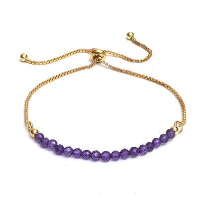Gempires February Birthstone Jewelry for Women, Birthstone Beaded Bracelet, Amethyst Bracelet, Bolo Beads Bracelet, 14k Gold Plated Chain (6-9 inch Adjustable Length)