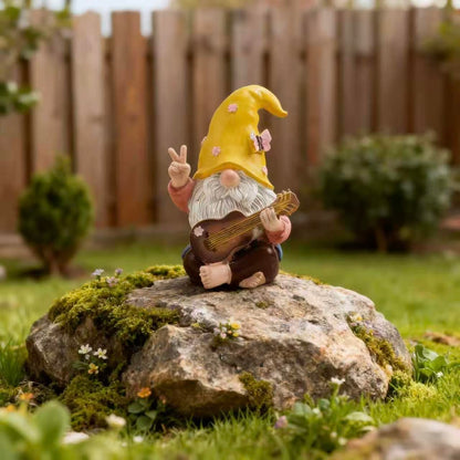 Garden Hippie Gnome Decor Statue,Funny Garden Gnomes with Peace Sign Decor Outdoor ，for House,Lawn,Patio and Porch, Gifts for Friend,Family. (Yellow)