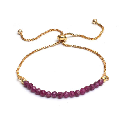 Gempires Natural Ruby Gemstone Beads Bracelets for Women, July Birthstone Bolo Bracelet, 14k Gold Plated Chain (6-9 inch Adjustable Length)