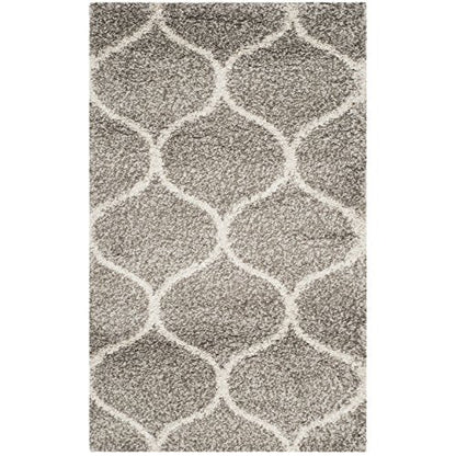 SAFAVIEH Hudson Shag Collection Accent Rug - 2'3" x 3'9", Grey & Ivory, Trellis Design, Non-Shedding & Easy Care, 2-inch Thick Ideal for High Traffic Areas in Entryway, Living Room, Bedroom (SGH280B)