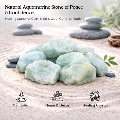 Crocon 1LB Aquamarine Rough Bulk Natural Stone Raw Stone Tumbling Cabbing Polishing Mining Chakra Balancing Reiki and Crystal Healing Good Luck Home Office Decor