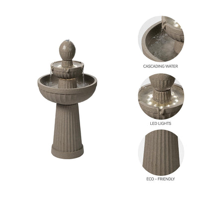 Puulye 37.80” H Outdoor Water Fountain Made with Eco-Friendly Recyclable Materials, Polyethylene Cascading Waterfall Water Fountain Outdoor, Garden Decor with LED Light for Patio, Backyard (Andesite)