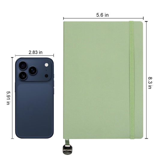 WETLOTE A5 Journal Notebook，Soft Cover - 5.6"x8.25" Line/Grid/Blank, 208 Pages, Soft Leather Journal for Home, Work & School(green,blank)