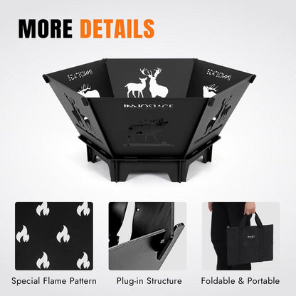 Fire Pit for Camping- 23Inch Small Collapsible Firepit for Patio Outside Wood Burning Outdoor Indoor BBQ Picnic Foldable Fire Pits Bonfire of Backyard Patio with Portable Tote Bag