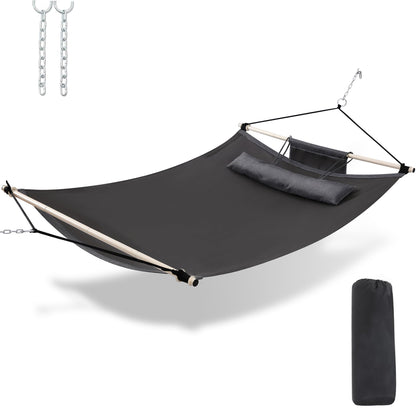 TegerDeger Anti-flip 12FT Hammock Large Hammock 450LB Capacity with Iron Spreader Bar & Nylon Rope for Outside, Patio, Garden, Backyard, Beach - Gray