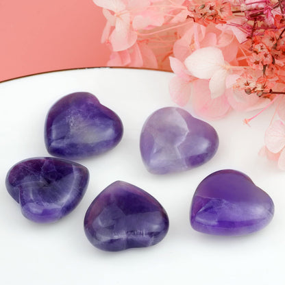 Marrywindix 10 Packs 1 Inch Healing Crystal Natural Amethyst Heart Love Carved Palm Worry Stone Chakra Reiki Balancing