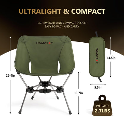 Campday Camping Chair Backpacking Portable Hiking Ultralight Small Lightweight Folding Chair for Outdoor Camp Beach Picnic Concert, Supports 330lbs (Green,1PCS)