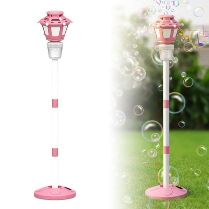 Bubble Machine for Kids, 2026 New 47" Rechargeable Automatic Bubble Maker with Light and Music for Outdoor, Adjustable Height Stand with Detachable Wand, Bubble Solution Included for Party (Pink)