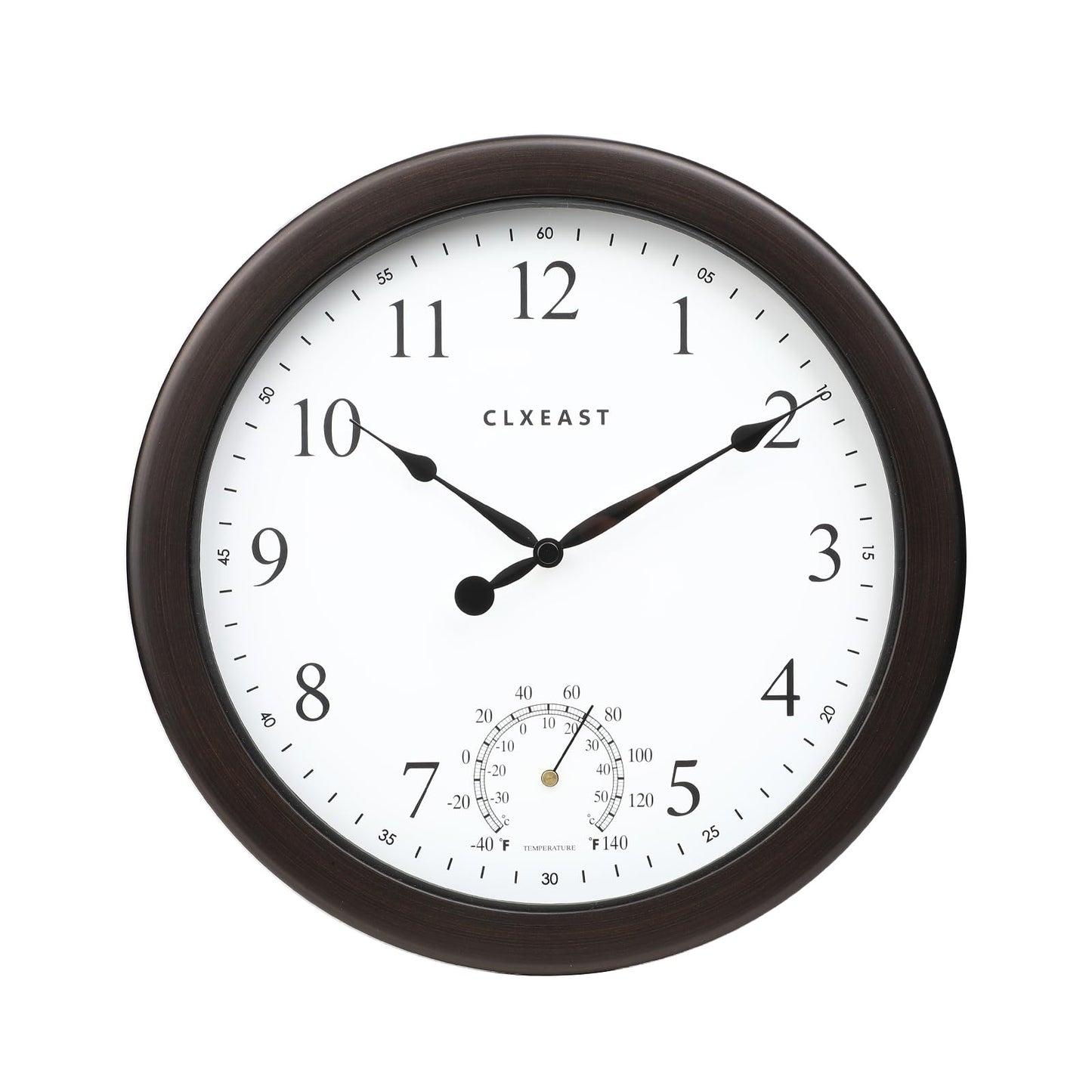 CLXEAST 10.4 Inch Indoor Outdoor Clocks Waterproof,Outdoor Clock with Temperature for Bathroom,Patio, Pool,Kitchen,Oil Rubbed Bronze Black Finish,House Warming Gifts New Home