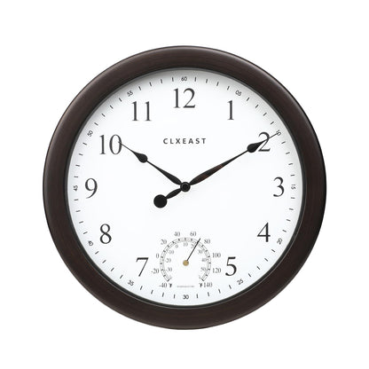 CLXEAST 10.4 Inch Indoor Outdoor Clocks Waterproof,Outdoor Clock with Temperature for Bathroom,Patio, Pool,Kitchen,Oil Rubbed Bronze Black Finish,House Warming Gifts New Home