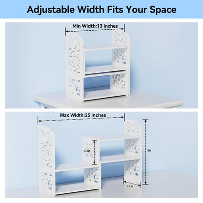 YGYQZ Desk Shelf for Top of Desk - Adjustable Desktop Organizer Shelf, Small Table Top Shelves & Desktop Shelves for Office Organization, Waterproof Bookshelf for Desk & Bathroom, White