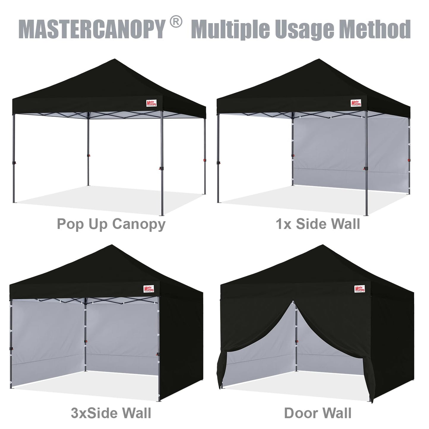 MASTERCANOPY Heavy Duty Pop-up Canopy Tent with Sidewalls (8x8,Black)