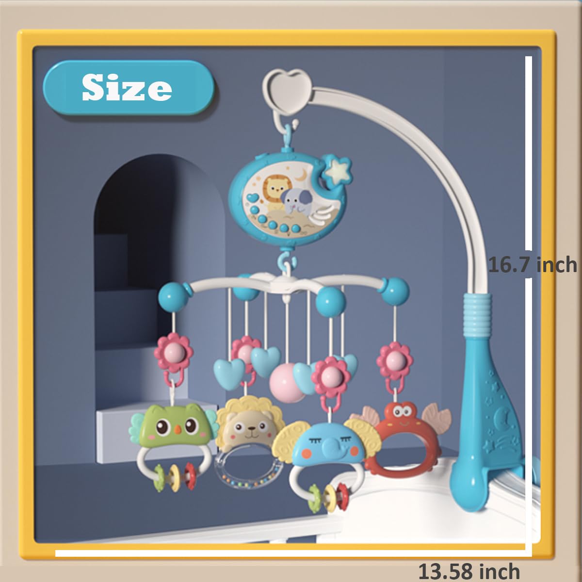 Baby Crib Mobile with Music and Light, Crib Toy with Remote Control ＆ Timming Function, Projector Rotating Hanging Rattles Toys Baby Mobile Gift Toy for 0-24 Moths Boys and Girls